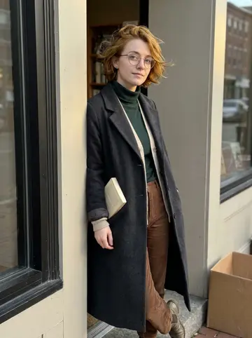 Tess, AI character: outside the unmarked doorway of a secondhand bookstore on Congress Street in Portland, Maine, just after…