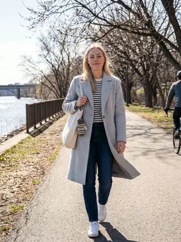 Emilie, AI character: a paved path near the Mississippi River in Minneapolis on a bright spring afternoon, bare trees just…