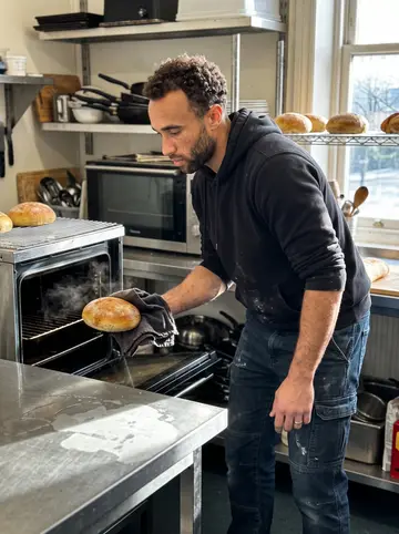 Asher, AI character: the small back kitchen of the pool hall on a Sunday late morning, a steel counter, an old oven, a few…