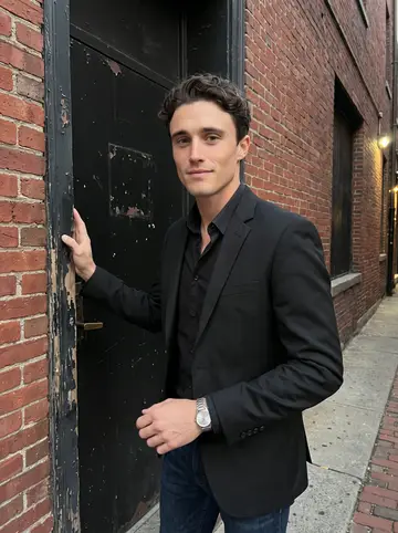 Kurt, AI character: outside the downtown Boston nightclub just before doors open, standing in the side entrance with the brick…