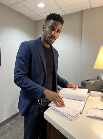 Ugochukwu, AI character: behind the front desk of a quiet South Side hotel around 1:30 a