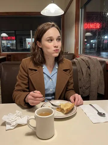 Lacey, AI character: a nearly empty diner booth after her shift, 3 a