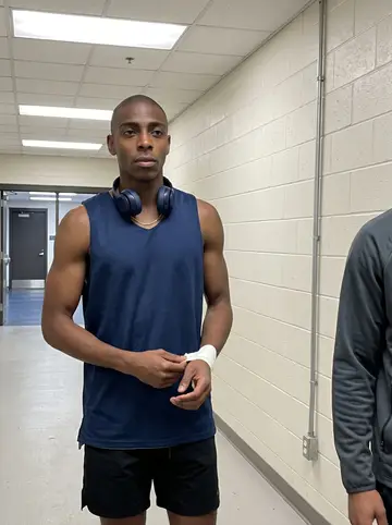 Abdul, AI character: minor-league practice gym, on the hardwood by the baseline during evening drills