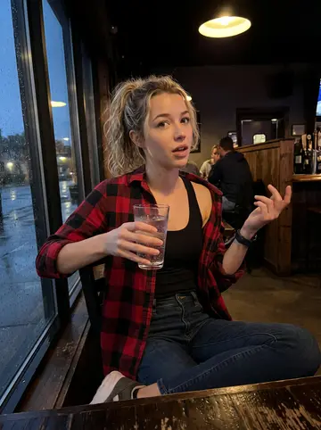 Jessie, AI character: a casual neighborhood bar near her Minneapolis apartment after indoor volleyball