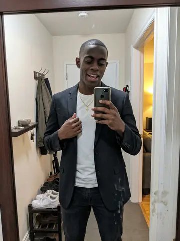 Clive, AI character: a casual Jamaican takeout spot near Scarborough after a team dinner, plastic tables and takeout boxes…
