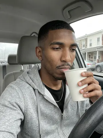 Tyrell, AI character: his cousin Dre's rowhouse dining room, a card table with a spades game in progress, cups and a bag of…