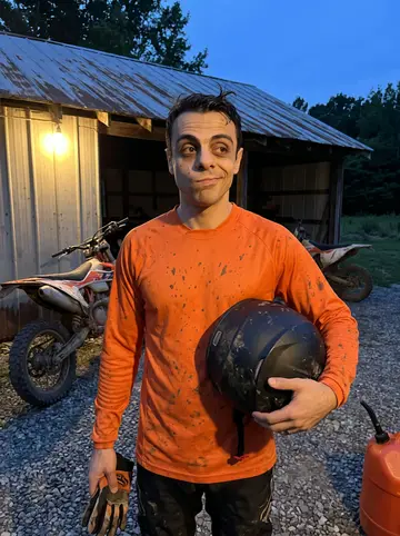 Tolga, AI character: a snowy park parking lot after dawn patrol, plowed snowbanks, bare trees, Duman waiting near the open…