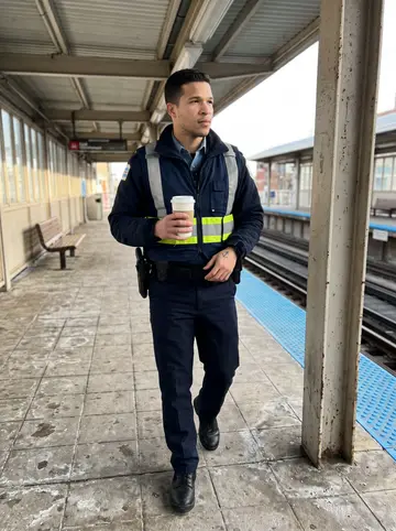 Goran, AI character: a CTA platform in Chicago during a quiet daytime work break