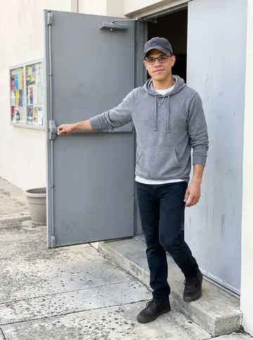 Jesús, AI character: outside a small San Antonio church after Sunday mass with his abuela just out of frame