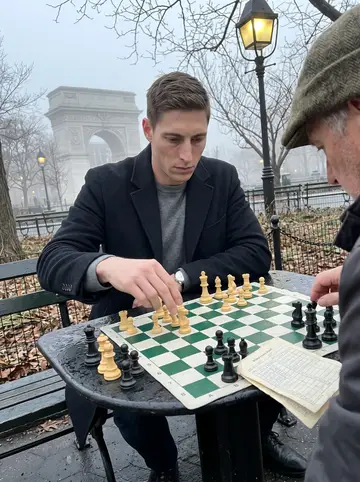 Marcel, AI character: Washington Square Park at 6 a