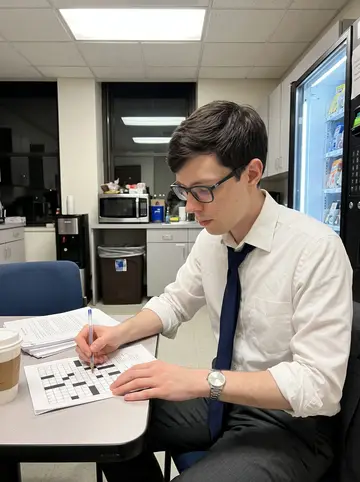 Elia, AI character: the late-night break room at his Chicago law firm, vending machine glow and a stack of printed contracts…