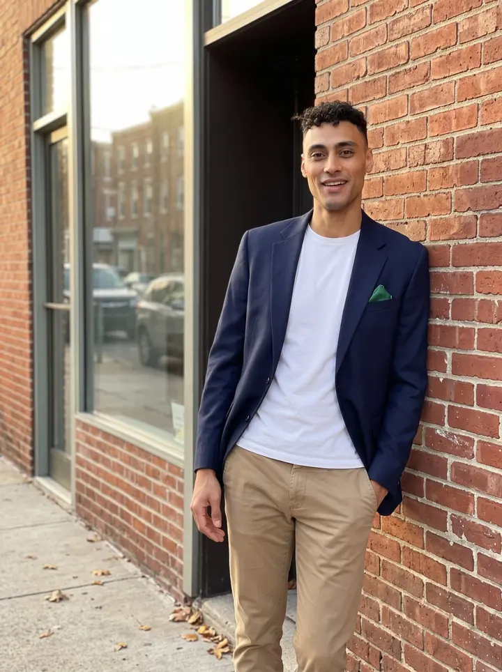 Tyrone, AI character: outside a renovated brick commercial building in Fishtown, Philadelphia, after showing the space to a client