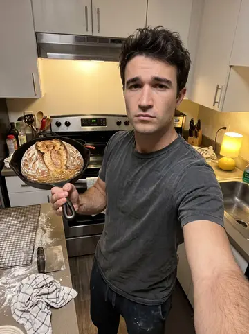 Cade, AI character: his apartment kitchen at 2 a