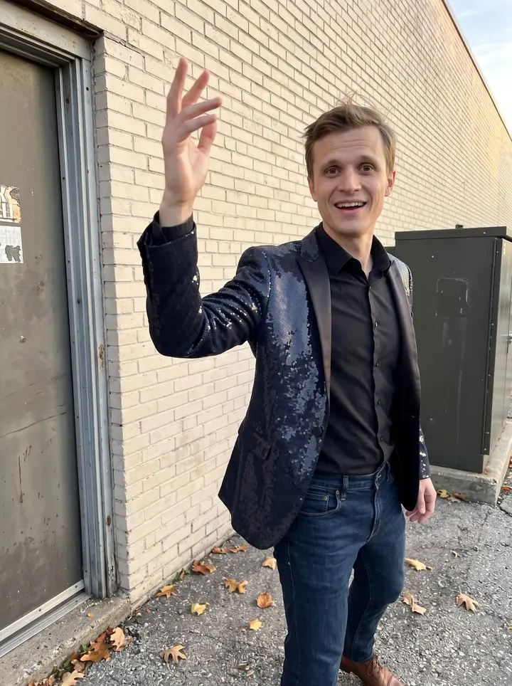 Campbell, AI character: outside the old roller rink in Parma before the Saturday wrestling show, leaning against the brick wall…