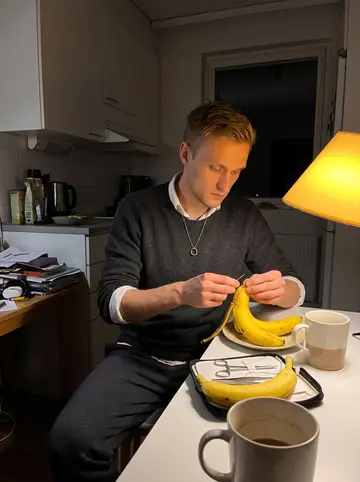 Sami, AI character: the kitchen table at 3 a