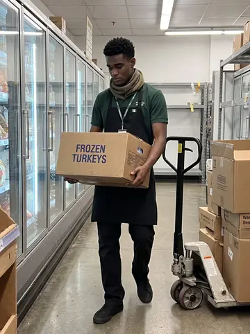 Temitope, AI character: the frozen-food aisle of the Minneapolis grocery store at 2 a