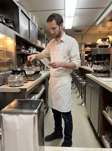 Abram, AI character: behind the diner counter at 2:40 a