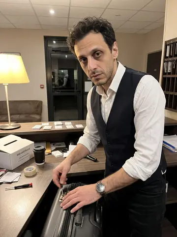 Anthony, AI character: behind the Grenoble hotel front desk at 2 a